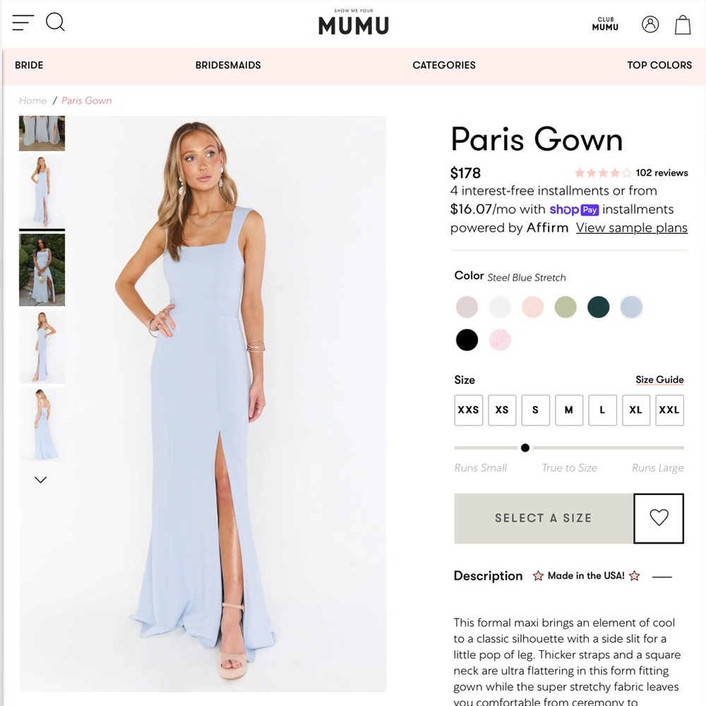 Show Me Your Mumu Paris Gown / Bridesmaid Dress / Wedding Guest Dress (S)